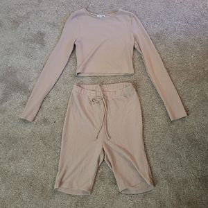 Medium beige fashion nova biker shorts set